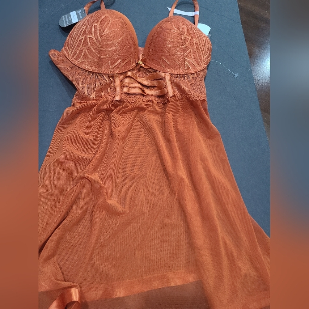 NWT Daisy Fuentes Elegant Orange Lace Babydoll Sz.XL - Picture 7 of 15